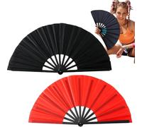 8in Boots on The Ground Fan,Line Dance Popping Fan,Foldable Large Clap Handheld Fans That Make Sound,Decorative Folding Fans,Dancing Foldable Craft,for Men Women Concert Party Dance Gift(black,red)