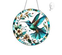 8in Sun Catchers for Window,Stained Acrylic Suncatcher,Round Suncatchers Decorative Pendant,Unique Window Decor with Chain and Hooks,Sun Catchers for Bedroom Living Room Wall Home Garden,Hummingbird