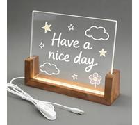 8in Wooden LED Light Display Base Blank USB Powered Stand For Shop Cabinet Decor Lamp With Acrylic Sheet, Sign For Couples Birthday Christmas Gift(Walnut,203 * 150mm)