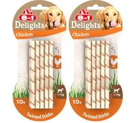8in1 Delights Chicken Twisted Sticks, healthy chew snack for dogs, 10 pieces (Pack of 2)