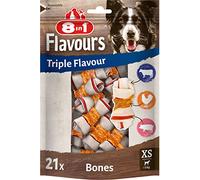 8in1 Triple Flavour Bones XS Dog Chews Chicken Pork & Beef Hide Treats 21Pk