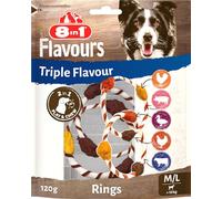 8in1 Triple Flavour Rings M/L Dog Snacks - Chew Snack for Playing and Chewing with Extra Meat, 120g Bag 2 Double Rings