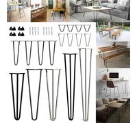 (8inch/20cm 2Rods, Black) Table Legs 4pcs Hairpin Legs with Protector and Screws Heavy Duty Metal Steel Desk Legs