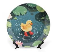8inch Bone China Decorative Plates for Wall Hanging with Display Stand Chinese Porcelain Duck in Rainy Pond Dessert Plate Display Dish Collections Ceramic Ornament Art Craft Home Office Decor