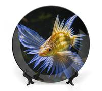 8inch Bone China Decorative Plates for Wall Hanging with Display Stand Chinese Porcelain Subaquatic Catfish Dessert Plate Display Dish Collections Ceramic Ornament Art Craft Home Office Decor