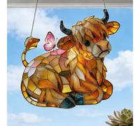 8inch Highland Cow Butterfly Suncatcher, 2026 New Highland Cow Acrylic Colorful Window Hanging Decorations, Stained Glass Suncatcher, for Home Window, Garden, Farmhouse Decor (#B)