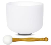 8inch White G Note Throat Chakra Quartz Crystal Singing Bowl for Yoga Meditation Sound Bath, Come with Rubber Mallet & O-ring(440Hz)
