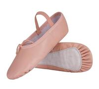 8j Pink Leather Ballet Dance Shoes Full Suede Sole Children's & Adults (Numeric_8)