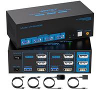 8K@60Hz HDMI+Displayport KVM Switch 3 Monitors 2 Computers 4K@120Hz Triple Monitor KVM Switch Made of Metal 2 Computers to Share 4 USB3.0 Ports Supports Expanded and Duplicated Mode Desktop Controller