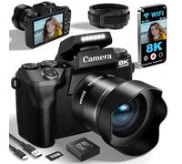 8K 64MP Digital Cameras for Photography, Vlogging Camera for YouTube, 4" Touch Screen Selfie Camera, Auto Focu, 16X Digital Zoom with WiFi, 32GB Card, 3000mAh Batteries, Black