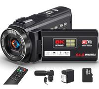 8K 64MP Video Camera Camcorder, 18X Digital Zoom with IR Night Version Vlogging Camera for Youtube, 3.0" IPS Touch Screen with one 4500mAh Battery, 32GB TF Card, Remote Control, Mic, and Adapter