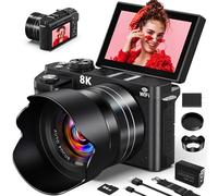 8K Digital Camera - 88MP WiFi Cameras for Photography - Autofocus Vlogging Camera for YouTube with 3" 180° Flip Screen, 18X Zoom - UHD Video Camara for Beginner Photographer with Lens Hood, 64GB Card