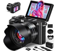 8K Digital Camera - 88MP WiFi Cameras for Photography - UHD Autofocus Vlogging Camera for YouTube 18X Zoom - Video Camara for Beginner Photographer with 3" 180° Flip Screen, Lens Hood, 64GB Card