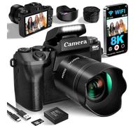 8K Digital Camera for Photography, 64MP Vlogging Camera for YouTube with 4" Touch Screen, Dual Front/Rear Camera with LED Fill Light, 3000mAh Battery