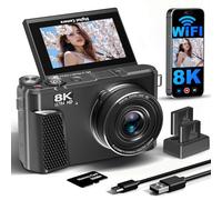 8K Digital Camera for Photography,88MP HD WiFi Vlogging Camera for YouTube with 3" 180° Flip Screen,Autofocus,Compact Camera with 18X Digital Zoom,Flash,32GB TF Card & 2 Batteries(Gunmetal)