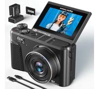 8K Digital Camera for Photography,88MP Vlogging Camera for YouTube with 3'180°Flip Screen,18X Digital Zoom and Auto Focus with 32G Mirco SD Card,2 Batteries(Gunmetal)