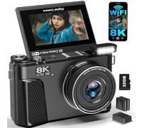 8K Digital Camera for Photography, 88MP WiFi Vlogging Camera for YouTube, 3" 180°Flip Screen & 18X Digital Zoom Autofocus Vlog Cameras with Lens Cap, 32GB Card, 2 Batteries, Gunmetal