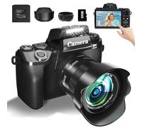 8K Digital Camera for Photography and WiFi & Dual-Lens Vlogging with 4" Touch Screen, 64MP Vlog Cameras 16X Digital Zoom, 3000mAh Battery, 32GB TF Card & Lens Hood(Black)