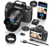 8K Digital Camera for Photography, WiFi & 4" Touch Screen Vlogging Camera for YouTube with Dual-Lens, 64MP Vlog Cameras 16X Digital Zoom with 32GB TF Card, 3000mAh Battery, Lens Hood, Black