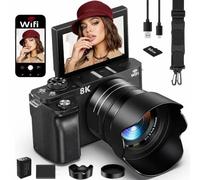 8K Digital Camera WiFi - 88MP Autofocus Cameras for Photography with 3" 180° Flip Screen - 18X Zoom Vlogging Camera for YouTube - UHD Video Travel Camara with Lens Hood, 64GB Card, Flash