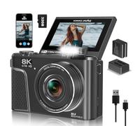 8K Digital Camera with 88MP & 3" 180° Flip Screen - 18X Zoom Auto Focus Vlogging Camera for YouTube/Photography, Includes 32GB SD Card & 2 Batteries (Gunmetal)
