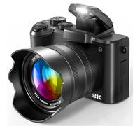 8K Digital Cameras for Photography, 88MP WiFi Vlogging Camera for YouTube Autofocus with 3.2" Touch Screen,Dual Camera,Flash,16X Digital Zoom Travel Cameras Anti Shake with 64GB Card,2 Batteries