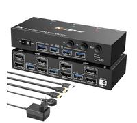 8k Displayport KVM Switch 3 Monitors 2 Computers 8K@30Hz 4K@144Hz, Camgeet USB3.0 Dual Monitor KVM Switches Displayport 1.4 for 3 Computers Share 2 Monitor and 4 USB Ports, kvm with Wired Remote