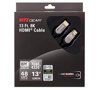 8K HDMI 2.1 Cable 13 ft. by RitzGear. 48 Gbps Ultra High Speed Braided Nylon Cord & Gold Connectors - 10K/8K@60Hz UHD Video/4K@120Hz/4K@60Hz/2K/1080P. Compatible with UHD TV/Monitor/PC/PS5/Xbox