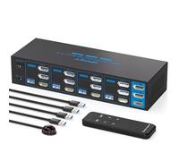 8K HDMI + 2 Displayport KVM Switch 3 Monitors 4 Computers 4K144Hz USB 3.0 KVM Switches Triple Monitor for 4 Computer Share 3 Monitor and 4 USB 3.0 Ports Support Extended/Copy Mode