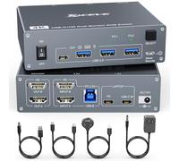 8K KVM Switch 2 Monitors 2 Computers USB C HDMI, Dual Monitor USB 3.0 USB Typc C KVM Switcher Supports 8K@60Hz for 2 Computers Share Keyboard, Mouse and Monitor