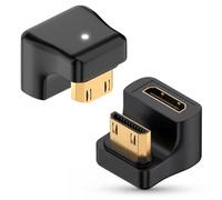 8K Mini HDMI Adapter 360 Degree U Shape, 48Gbps Mini HDMI 2.1 Male to Female Converter with LED Indicator,Angled Mini HDMI Connector for Camera,Portable Monitor,Tablet,Projector (2 Pack) (Down)