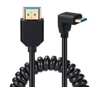 8K Mini HDMI to HDMI 2.1 Coiled Cable, Spring Gold HDMI to Mini HDMI Cable Cord, 8K@60Hz 48Gbps, Support Dynamic HDR for Cameras, Camcorder, Tablet Graphics/Video Card, Laptop, Raspberry Pi (Down)