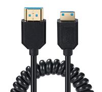 8K Mini HDMI to HDMI 2.1 Coiled Cable, Spring Gold HDMI to Mini HDMI Cord | 8K@60Hz 48Gbps, Support Dynamic HDR for Cameras, Camcorder, Tablet Graphics/Video Card, Laptop, Raspberry Pi (Straight)