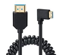 8K Mini HDMI to HDMI 2.1 Coiled Cable, Spring Gold HDMI to Mini HDMI Cord | 8K@60Hz 48Gbps, Support Dynamic HDR for Cameras, Camcorder, Tablet Graphics/Video Card, Laptop, Raspberry Pi (Left)