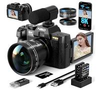 8K Professional Digital Video Camera for Photography 64MP - 16X Zoom Autofocus, WiFi, with 64GB Card & 2 Batteries, Anti-Shake Vlogging Camera for YouTube MC-US-S100F-BB-N8-J-2511