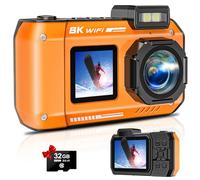 8K Underwater Camera, for Snorkeling with 64GB Card, Rugged Dustproof Shockproof Dual-Screen Selfie 2500mAh Battery