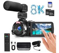 8K Video Camera 48MP UHD WiFi Vlogging Cameras for YouTube with 18X Digital Zoom, IR Night Vision,3.0-inch Touch Screen Camcorder, Includes 32GB Card, Microphone, Lens Hood, Stabilizer, Batteries