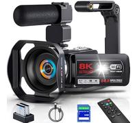 8K Video Camera Camcorder 64MP YouTube Vlogging Cameras IR Night Vision WiFi Webcam Camcorders with 18X Digital Zoom 3.0”Touch Screen Stabilizer, Mic, 64G SD Card, Remote Control and 2 Batteries
