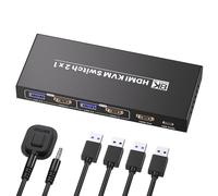 8K60Hz 4K120Hz HDMI KVM Switch 1 Monitor 2 Computers, 2 Port KVM Switch for Controlling 2 PCs with 1 Monitor, Keyboard and Mouse, 4 Port USB 3.0 for Peripheral