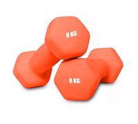 8kg x 2 Neoprene Dumbbells Pair - Non-Slip Hex Dumbbell Weights for Home Gym & Strength Training - Anti-Roll Design & Comfortable Grip - Orange