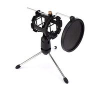 8KLANMMQ Adjustable Studio Microphone Tripod Stand Foldable Desktop Microphone Bracket with Shock Mount Mic Holder Clip and Pop Filter