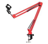 8KLANMMQ Extendable Recording Microphone Holder with Mic Clip Table Mounting Clamp (Color : White) (Red)