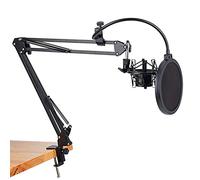 8KLANMMQ Microphone Scissor Arm Stand and Table Mounting Clamp&NW Filter Windscreen Shield & Metal Mount Kit