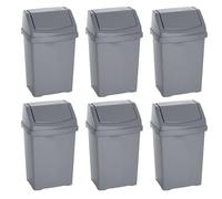 8L Litre Robust Plastic Swing Bin with Flip Top Closure Waste Recycle Recycling Dustbins Rectangular Rubbish Garbage Trash Refused Bins Waste Management for Office Kitchen Bathroom Silver -Set of 6