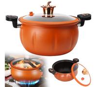 8L Pumpkin Shaped Micro Pressure Cooker, Cute Halloween Decor Pumpkin Pot, Pressure Non-Stick Cooking Pot w/Non-slip Handles & Clear Lid, Pressure Cooking Pot For Open Flames & Gas Stoves