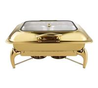 8L Stainless Steel Thickened Buffet Stove, Commercial Hotel Restaurant Breakfast Heating Furnace, Hydraulic Transparent Cover Buffet Stove, Chafing Dish Buffet Set, Gold