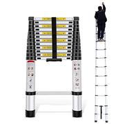 8m Aluminum Telescopic Extension Ladder Multi Purpose Folding Ladder for Roofs Lightweight White 26ft Ladder Heavy Duty Compact Design for Easy Storage