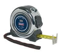 8m Professional Tape Measure - Rubberised Chrome Body - Metric & Imperial