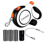 8m Retractable Dog Lead for Medium/Large Dogs up to 50kg, Strong Heavy Duty Extendable Dog Lead with Chew-Proof Cable, 360 Tangle Free, One Hand Brake Lock & Poo Bag Holder (Black/White)