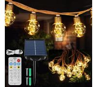 8M Solar String Lights, 16 G50 Led Ip65 Waterproof Outdoor Lights, Warm White For Garden Balcony Patio Pergola Decor